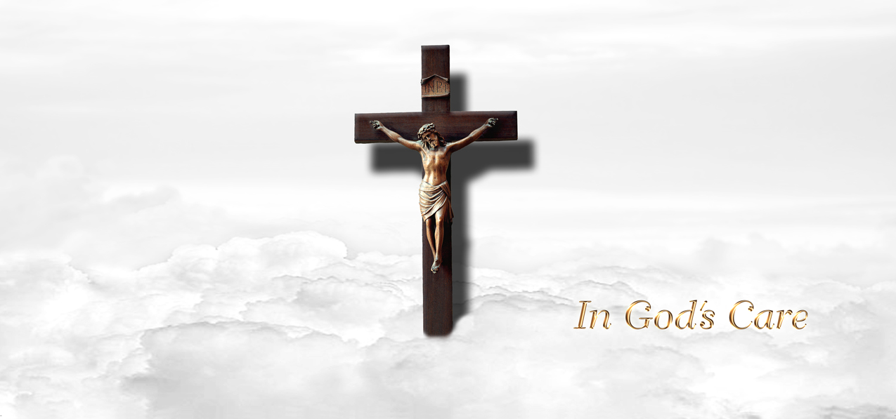 P 107 WT GD In Gods Care Clouds (Crucifix) White